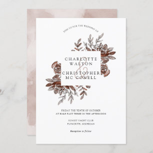 Blush pink watercolor flowers wedding invitation