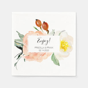 Blush Pink Watercolor Flowers Wedding Napkin