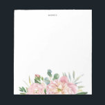 Blush Pink Watercolor Garden Roses Custom Notepad<br><div class="desc">Pretty and feminine custom notepad featuring watecolor illustrations of garden roses,  hydrangeas and eucalyptus bouquet. Personalize by adding a name or a short phrase. This will be a perfect personalized gift.</div>
