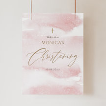 Blush Pink Watercolor Girl Christening Welcome