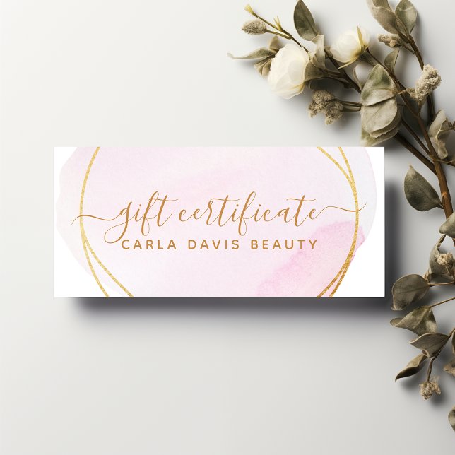 Blush Pink Watercolor Gold Circle Gift Certificate (Creator Uploaded)