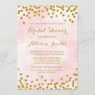 Blush Pink Watercolor Gold Confetti Bridal Shower Invitation