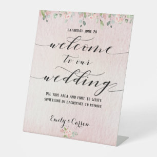 Blush Pink Watercolor Greenery Welcome Wedding Pedestal Sign