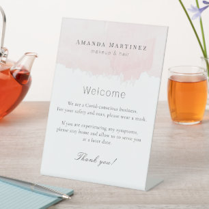 Blush Pink Watercolor Hair Makeup Salon Welcome Pedestal Sign