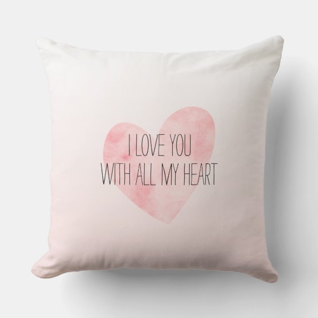 Blush Pink Watercolor Heart Cushion (Front)