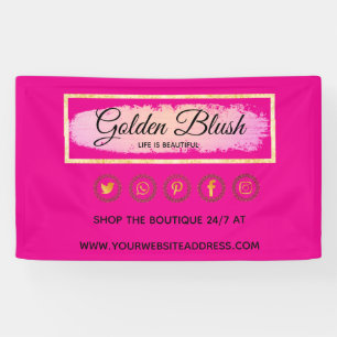 Blush Pink Watercolor & Modern Gold Geometric Chic Banner