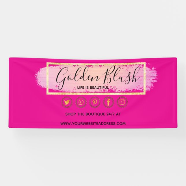 Blush Pink Watercolor & Modern Gold Geometric Chic Banner (Horizontal)