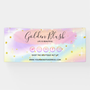 Blush Pink Watercolor & Modern Gold Geometric Chic Banner