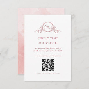 Blush Pink Watercolor Monogram QR Code/RSVP Online Enclosure Card