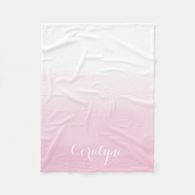 Blush Pink Watercolor Ombre Personalised Fleece Blanket (Front)