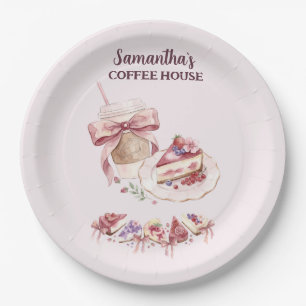Blush Pink Watercolor Patisserie Cafe Branding Paper Plate