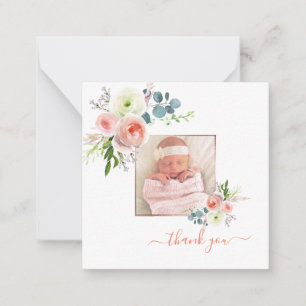 Blush Pink Watercolor Peonies Baby Thank You Card