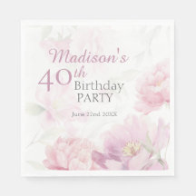 Blush Pink Watercolor Peony 40th Birthday