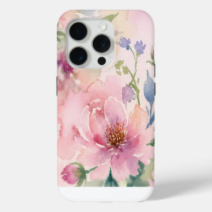 Blush Pink Watercolor Peony Floral iPhone 15 Pro Case