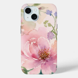 Blush Pink Watercolor Peony Floral iPhone 15 Case