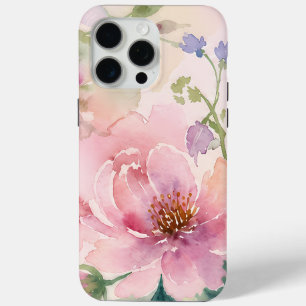 Blush Pink Watercolor Peony Floral iPhone 15 Pro Max Case