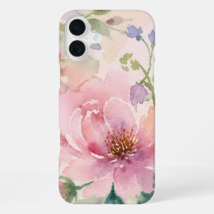 Blush Pink Watercolor Peony Floral iPhone 16 Plus Case