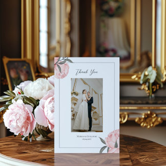 Blush Pink Watercolor Peony Thank You Card