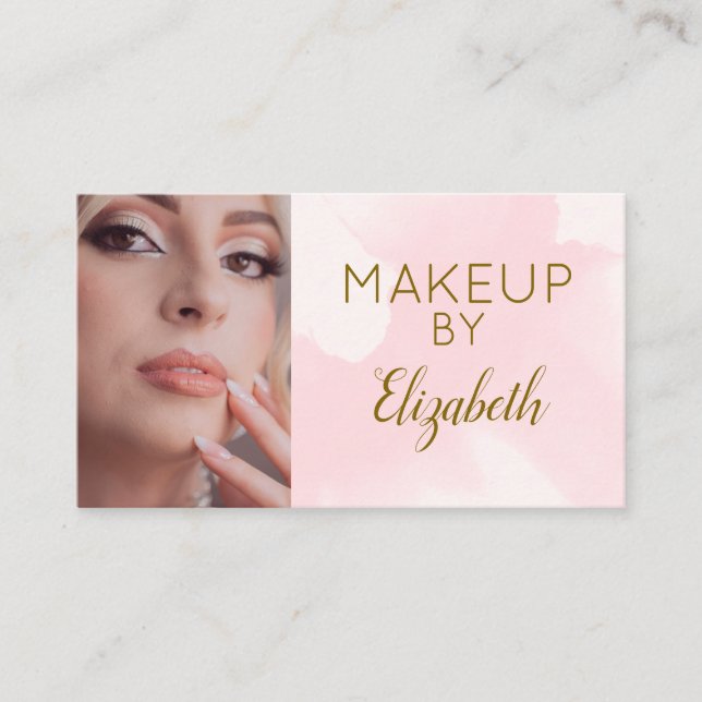 Blush Pink Watercolor Photo Makeup Business Card (Front)