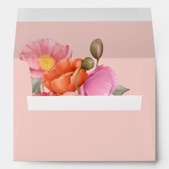 Blush Pink Watercolor Poppy Wedding Envelope (Back (Bottom))