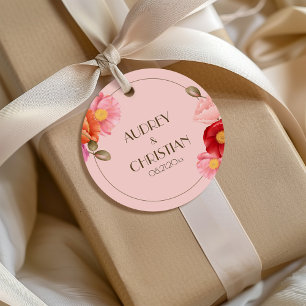 Blush Pink Watercolor Poppy Wedding Favour Tags