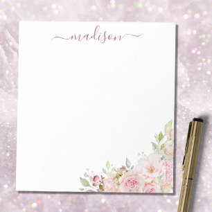 Blush Pink Watercolor Rose Flower Floral Elegant Notepad