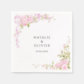 Blush Pink Watercolor Rose Garden Chic Wedding Napkin