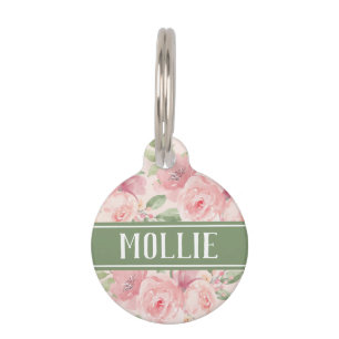 Blush Pink Watercolor Rose Name and Address Pet Tag