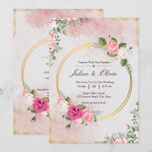 Blush Pink Watercolor Rose Wedding Suite Invitation