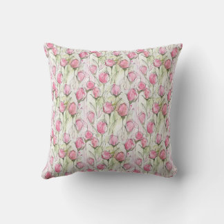 Blush Pink Watercolor Rosebuds Cushion