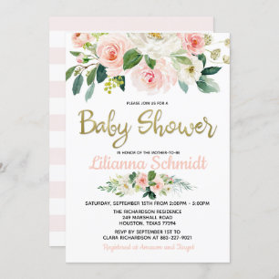 Blush Pink Watercolor Roses Baby Shower Invitation