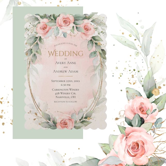 Blush Pink Watercolor Roses Elegant Wedding Invitation (Creator Uploaded)