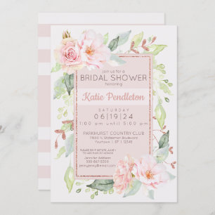 Blush Pink Watercolor Roses Feminine Bridal Invitation