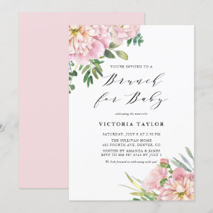 Blush Pink Watercolor Roses Floral Brunch for Baby Invitation