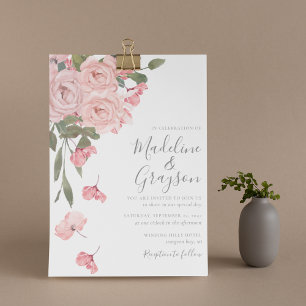 Blush Pink Watercolor Roses Floral Wedding Invitation