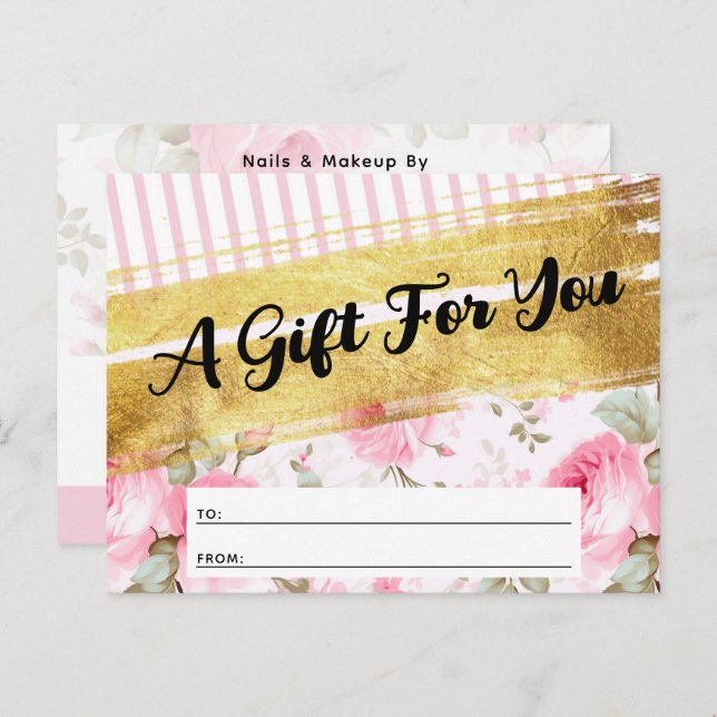 Blush Pink Watercolor Roses Gift Certificate Card (Front/Back)