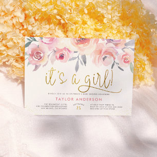 Blush Pink Watercolor Roses Its A Girl Baby Shower Invitation