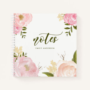 Blush Pink Watercolor Roses & Peonies Personalised Notebook