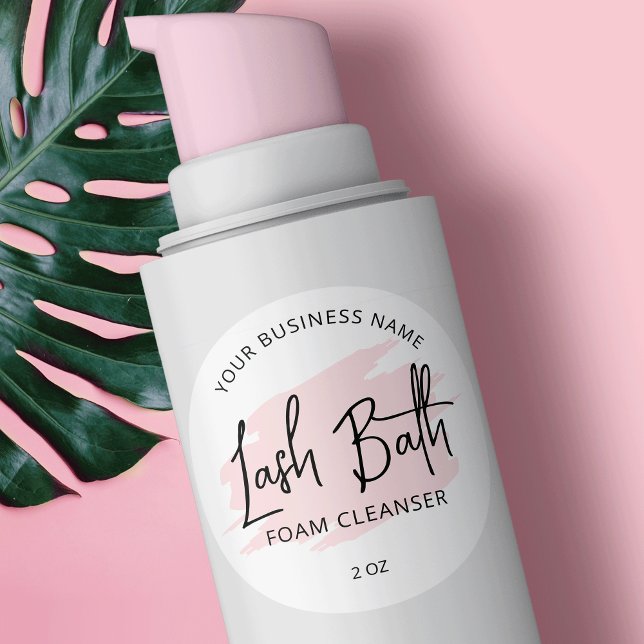 Blush Pink Watercolor Script Lash Bath Cleanser Classic Round Sticker (Creator Uploaded)