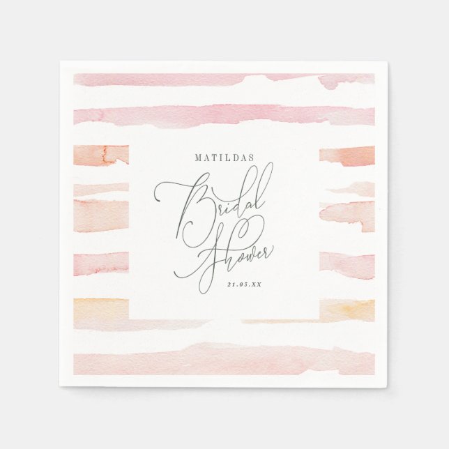 Blush pink watercolor stripe Bridal shower Napkin (Front)