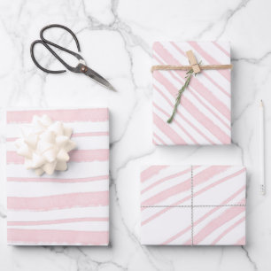 Blush Pink Watercolor Striped Pattern Wrapping Paper Sheet