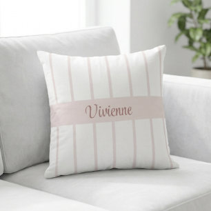 Blush Pink Watercolor Stripes Monogram Name Cushion