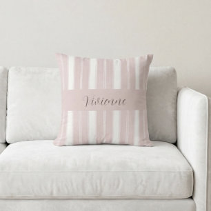 Blush Pink Watercolor Stripes Monogram Name Cushion