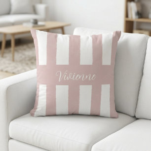 Blush Pink Watercolor Stripes Monogram Name Cushion