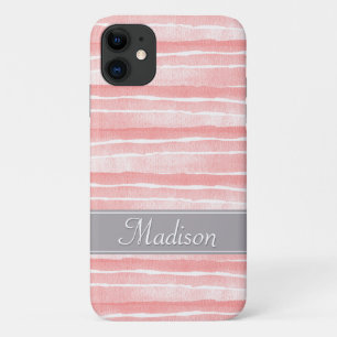 Blush Pink Watercolor Stripes Pattern iPhone 11 Case