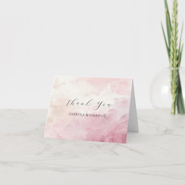 Blush Pink Watercolor Wash Elegant Thank You Card (Front)