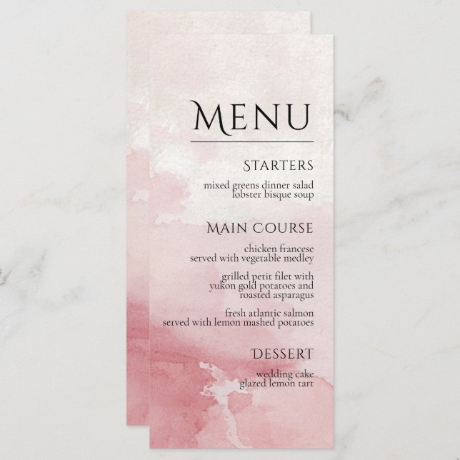 Blush Pink Watercolor Wash Wedding Menu (Front/Back)