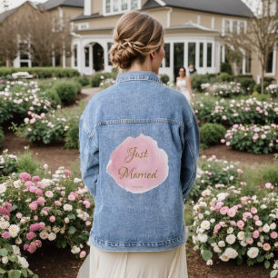 Blush Pink Watercolor Wedding Denim Jacket