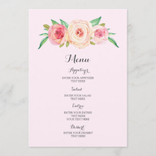 Blush Pink Watercolor Wedding Menu