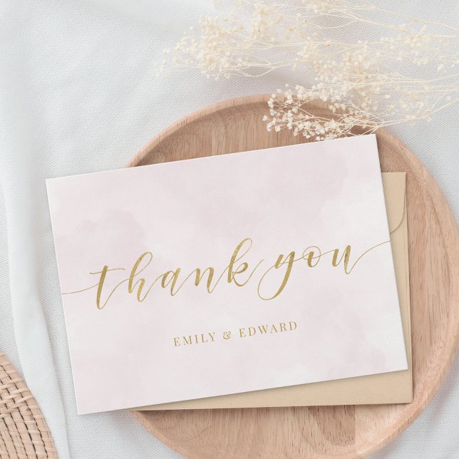 Blush Pink Watercolor Wedding Thank You Card (Creator Uploaded)